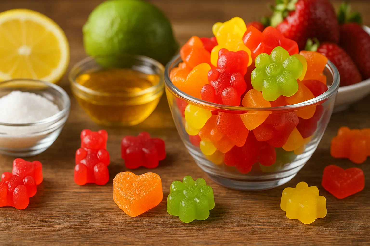 Gomitas caseras de frutas multicolor en moldes divertidos